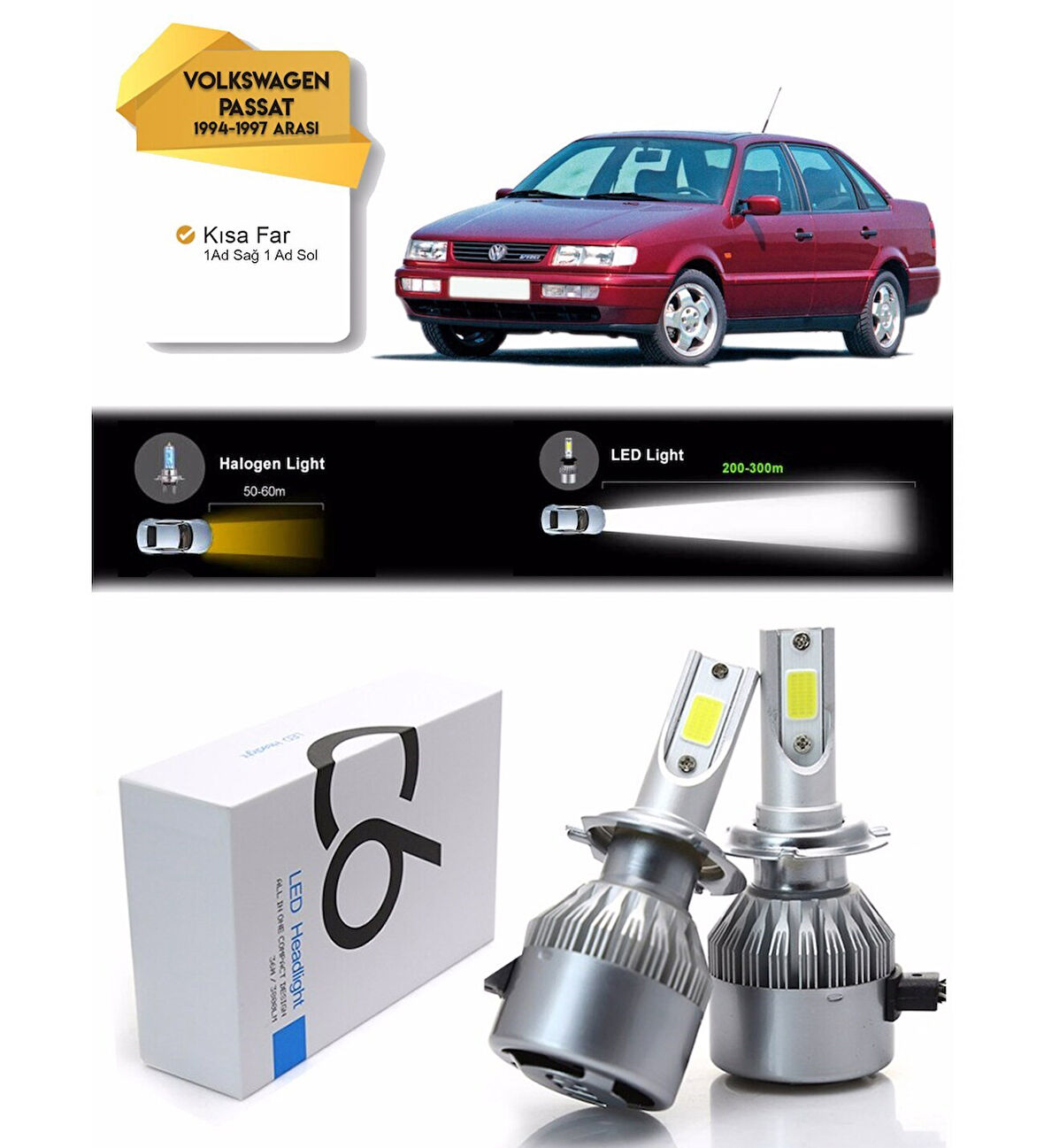Volkswagen Passat B4 Kısa Far Led Xenon Şimşek Etkili 1994-1997 Arası