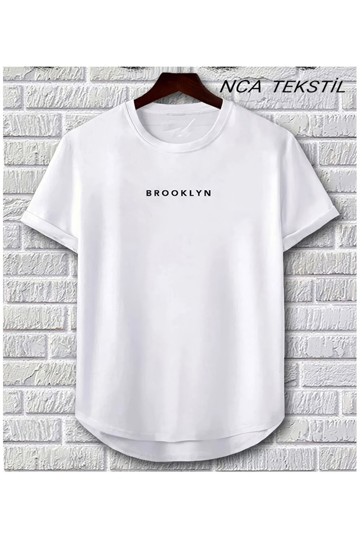 Broklyn Baskılı Original Ünisex Yazlık T-shirt Beyaz