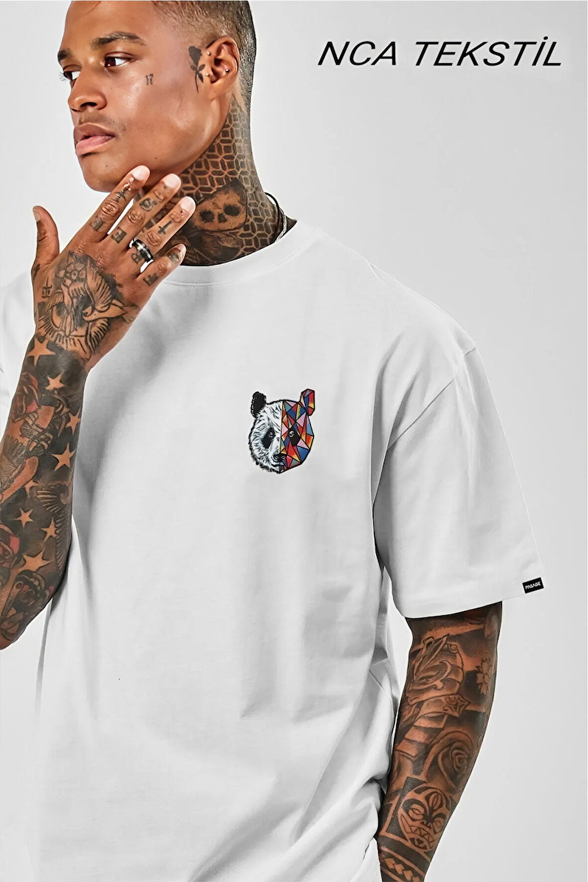 Panda Baskılı Original Ünisex Yazlık T-shirt Beyaz