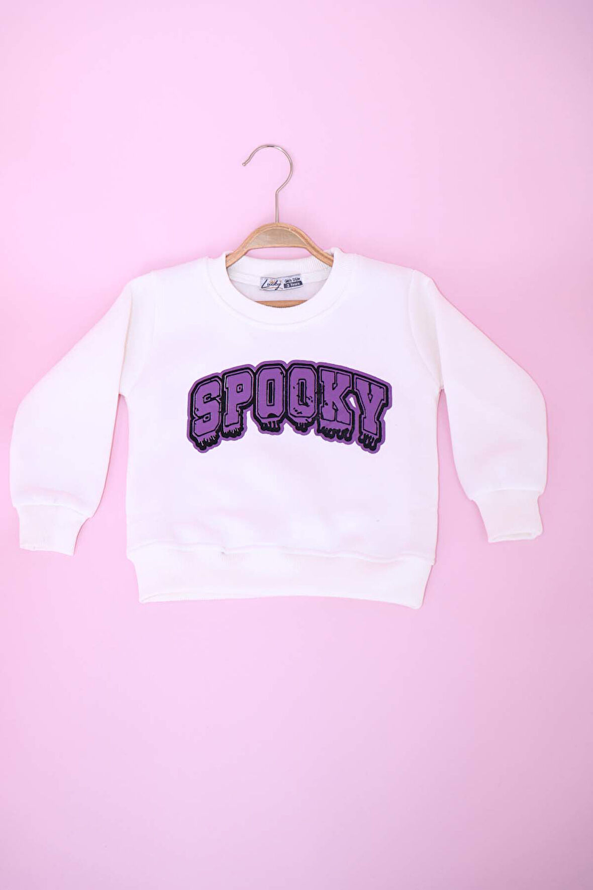 Kız Çocuk Üst  Spooky  Baskılı Bisiklet Yaka Sweatshirt  Üç İplik 1131