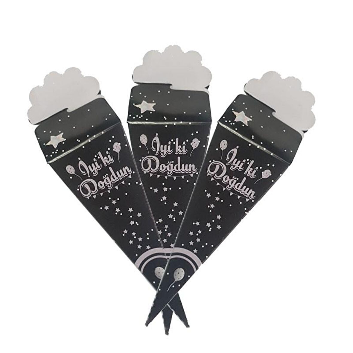 ŞEKER KÜLAHI SİYAH GÜMÜŞ İYİKİ DOĞDUN 20'Lİ