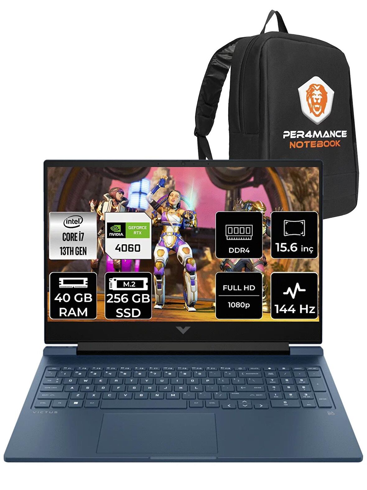 HP Victus 15 i7 13700H 40GB RAM 256GB SSD RTX4060/12GB 144Hz 15.6'' FHD FDOS 8U844EA & PER4 ÇANTA