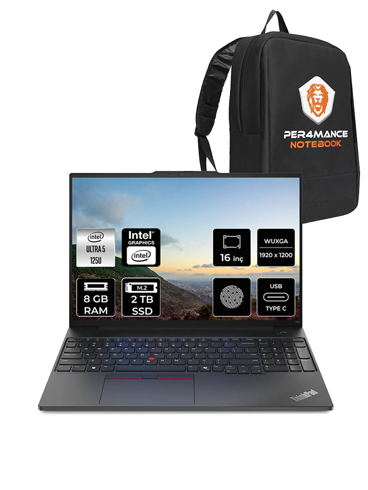 Lenovo ThinkPad E16 G2 Ultra 5 125U 8GB 2TB SSD 16'' WUXGA FDOS A21MA003MTXP & PER4 ÇANTA
