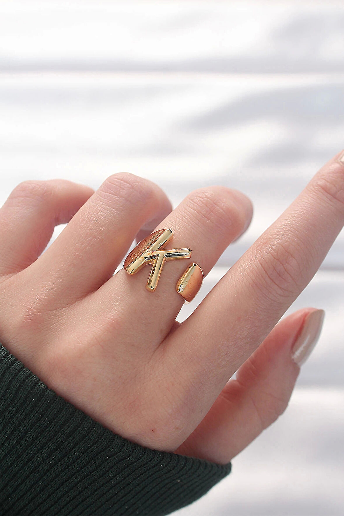 K Harfli Altın Renk Ayarlanabilir Yüzük