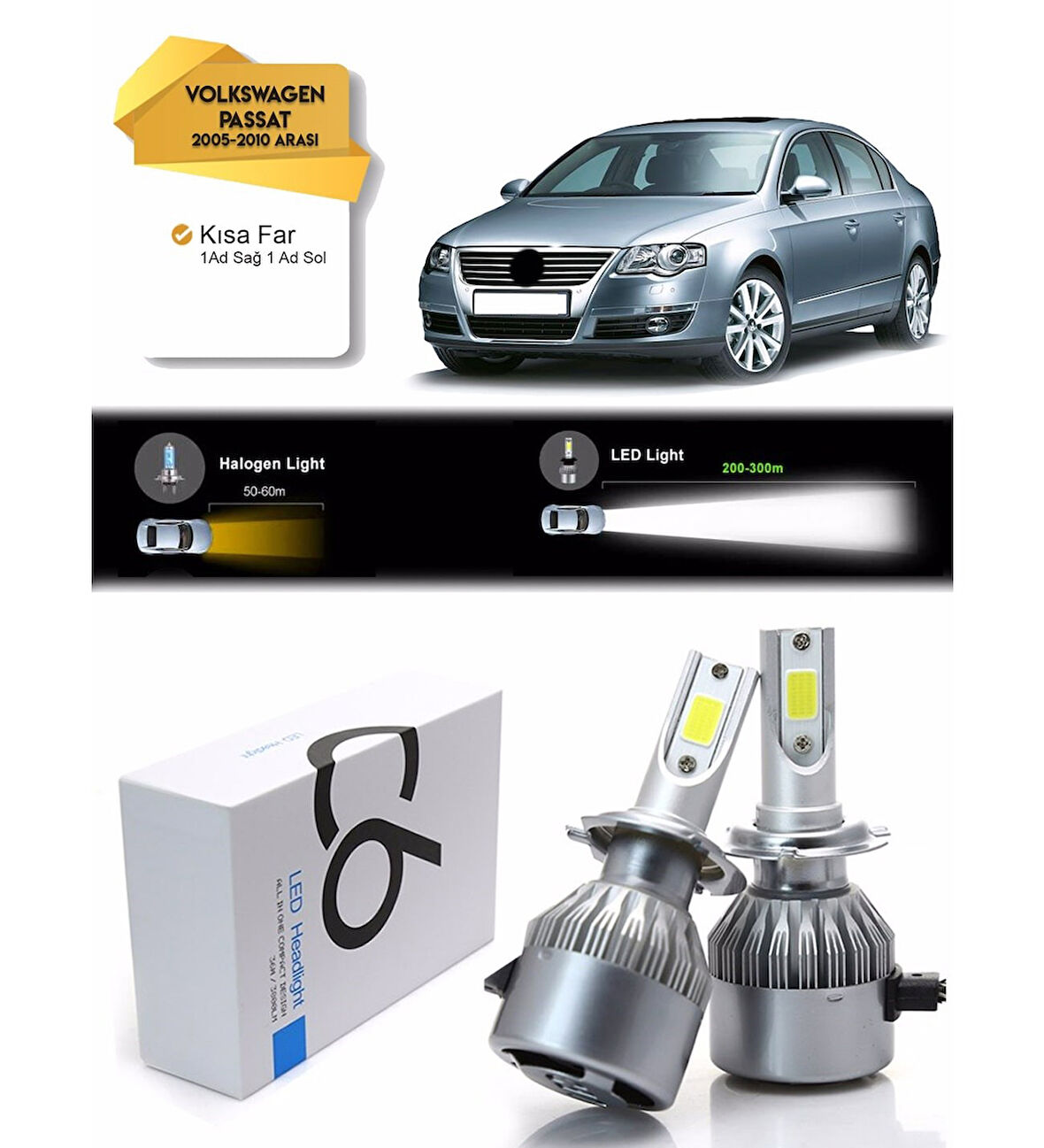 Volkswagen Passat B6 Kısa Far Led Xenon Şimşek Etkili 2005-2010 Arası