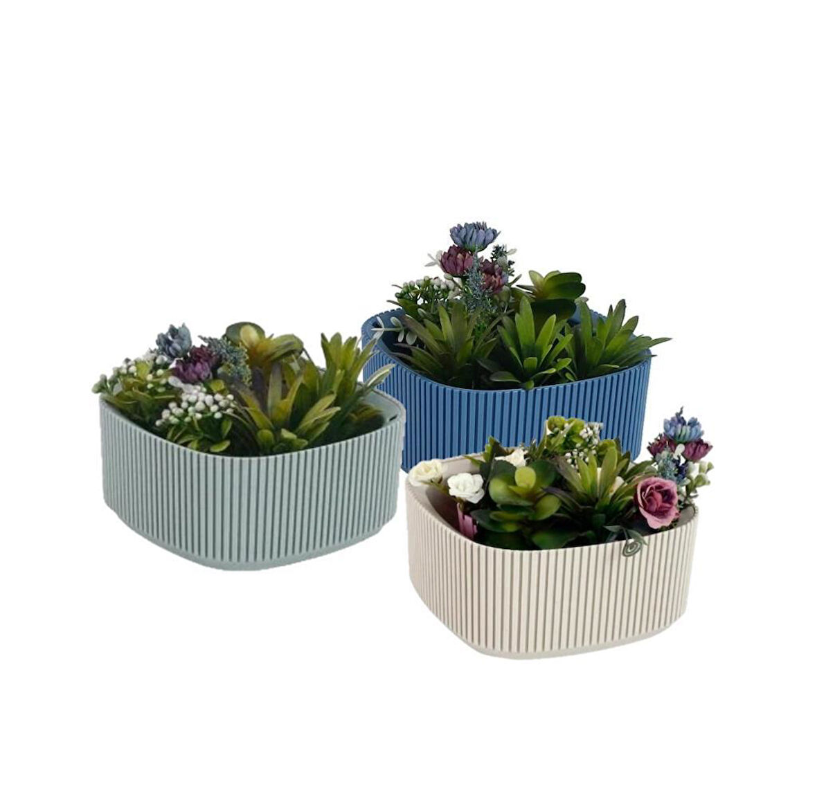 Omnipazar KRS-248 Pera Aranjman Kaktus Sukulent Saksı 1.8 Litre 3'lü Set 