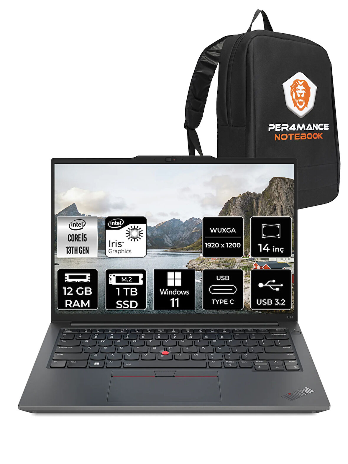 Lenovo ThinkPad E14 G5 i5 1335U 12GB 1TB SSD WUXGA 14'' W11PRO Dizüstü Bilgisayar & PER4 ÇANTA
