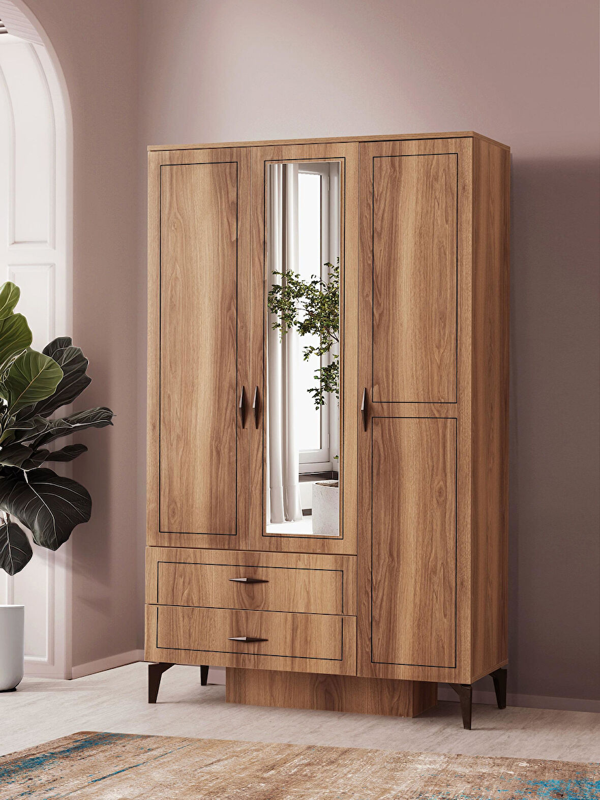 Hazar 3 Kapılı 2 Çekmeceli Gardırop Elbise Dolabı 120x47x200