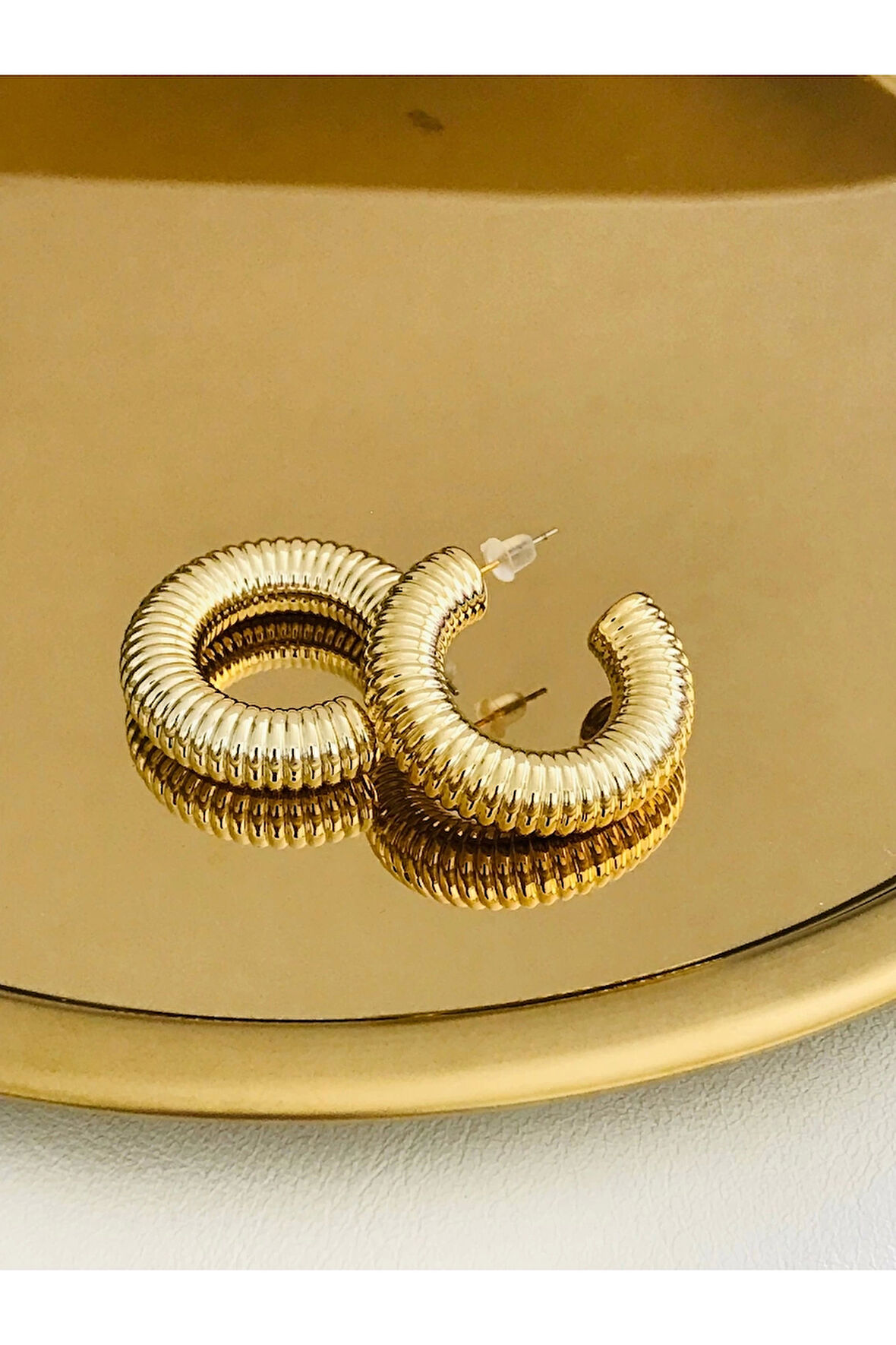 İthal Tırtıklı 4 cm Kalın Çelik Yarım Halka Küpe