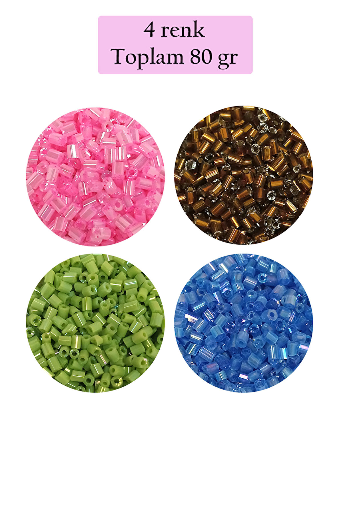 Kesme Cam Boncuk 2mm - 4 Renk - Toplam 80 Gram - BNC440