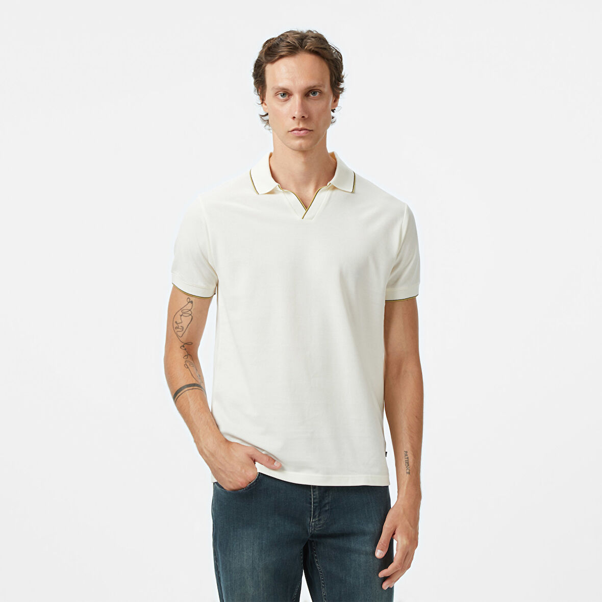 Nautica Erkek Krem Classic Fit Polo Yaka T-Shirt