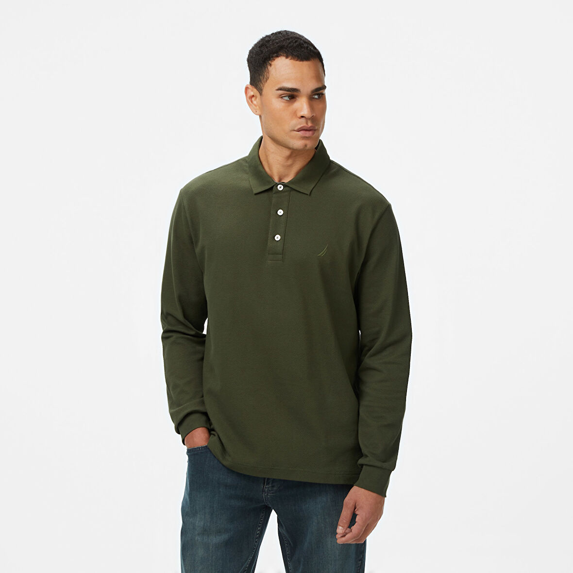 Nautica Erkek Yeşil Classic Fit Uzun Kollu Polo Yaka T-Shirt