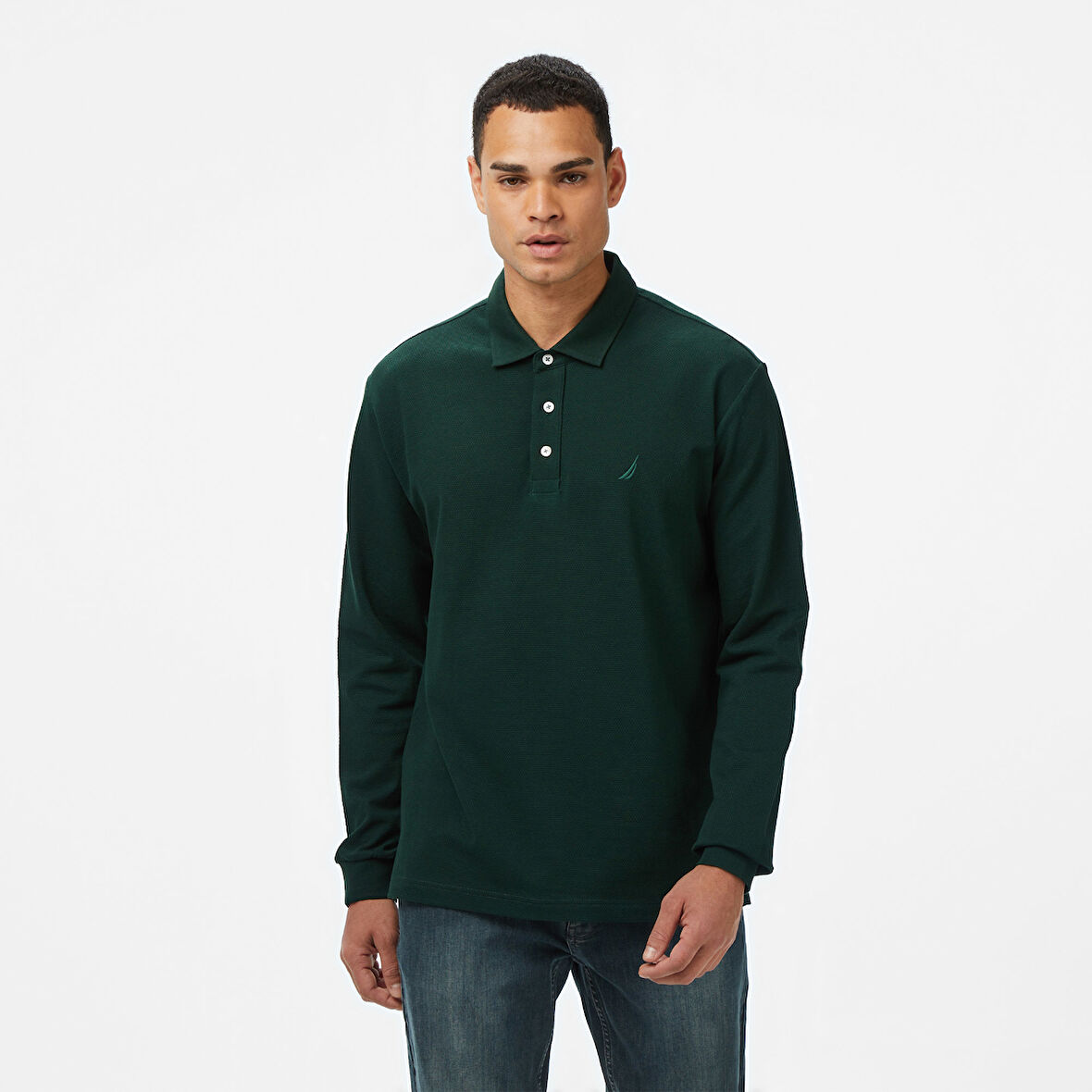 Nautica Erkek Yeşil Classic Fit Uzun Kollu Polo Yaka T-Shirt