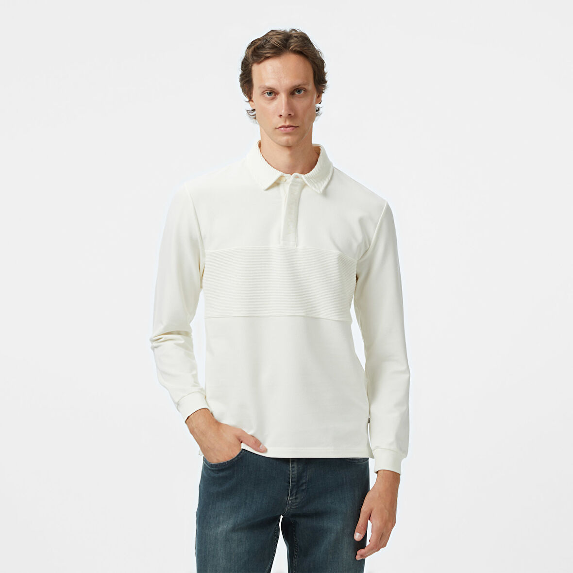 Nautica Erkek Krem Classic Fit Uzun Kollu Polo Yaka T-Shirt