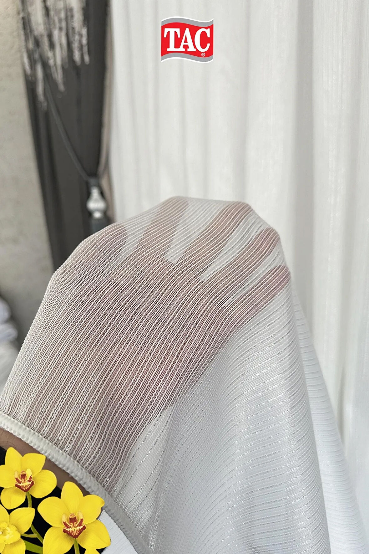 Taç Simli Örme Çelik Kırık Beyaz 1x3 Sık Pile Tül Perde  - Extra Gramajlı Dökümlü - Kırışmaz Ütü Istemez 