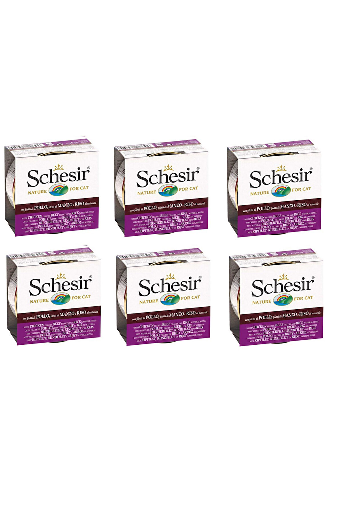 Schesir Tavuk ve Sığır ve Pirinçli Kedi Konservesi 85 Gr. X 6 Adet