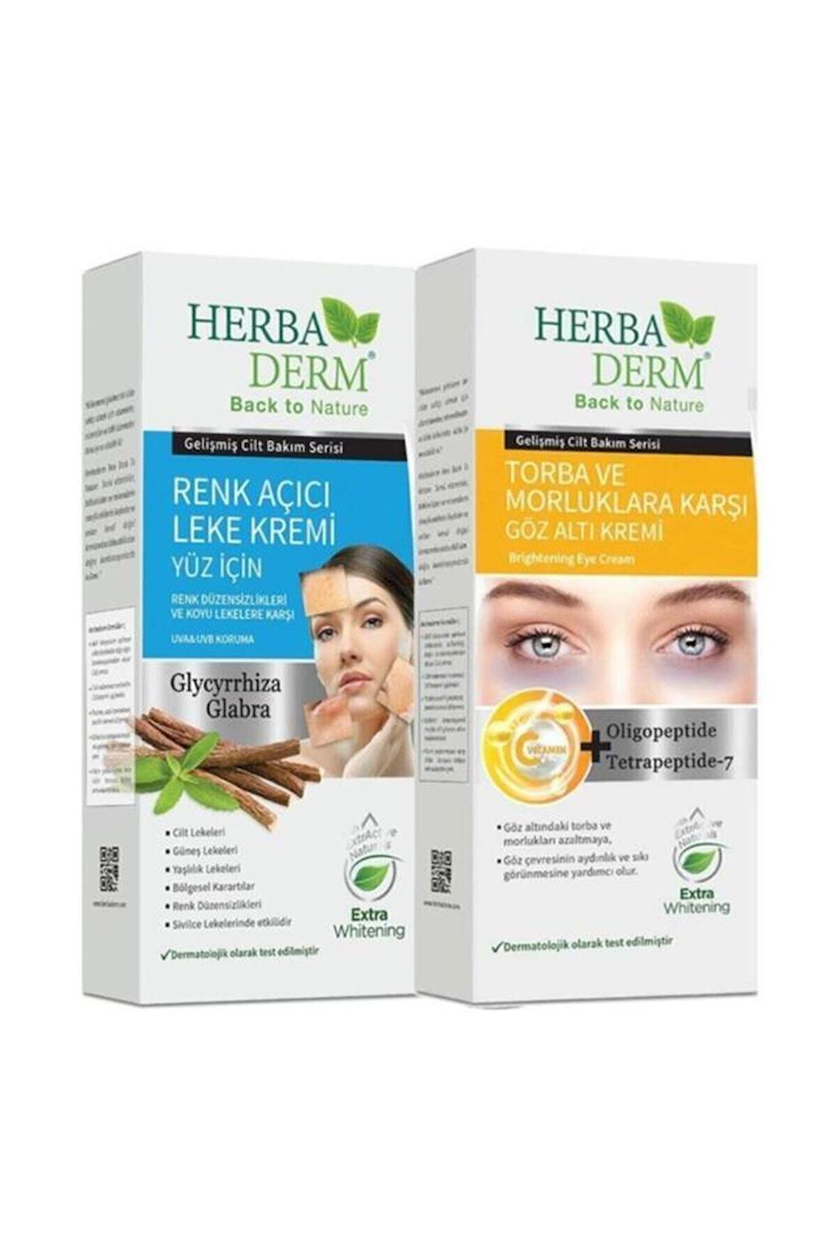 Herbaderm Yüz Beyazlatıcı Krem 55ml Ve Gözaltı Torba Ve Morluk Kremi 15ml