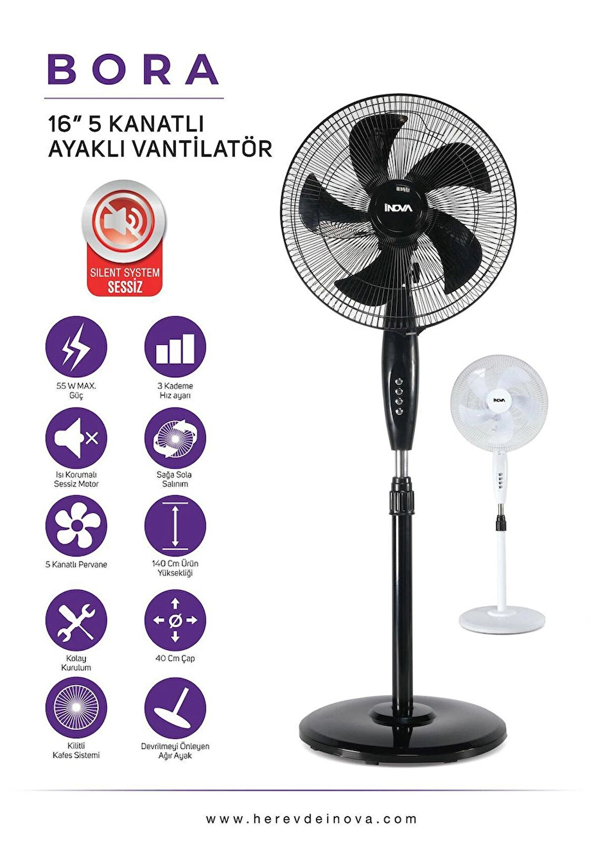 Bora 16" 5 Kanatlı Ayaklı Vantilatör