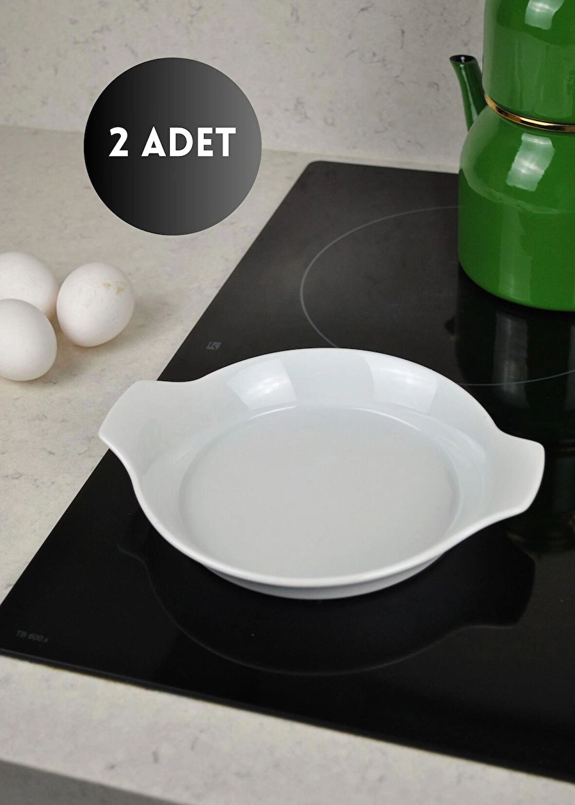 2 Adet Porselen Sahan Yumurta Sahanlığı 18 cm Fırın Kabı Mini Tart Kalıbı