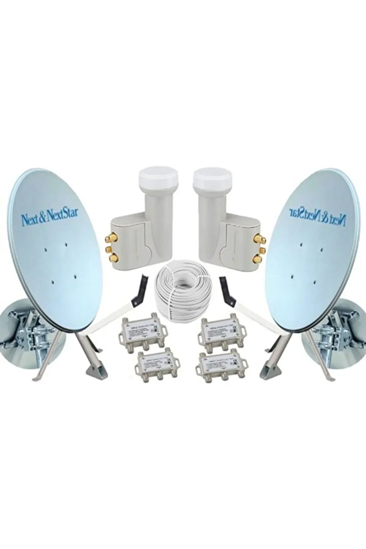 NextStar 80 Cm Çift Çanak Anten Seti Dörtlü Lnb Kablo Dayzek Dübel 150025