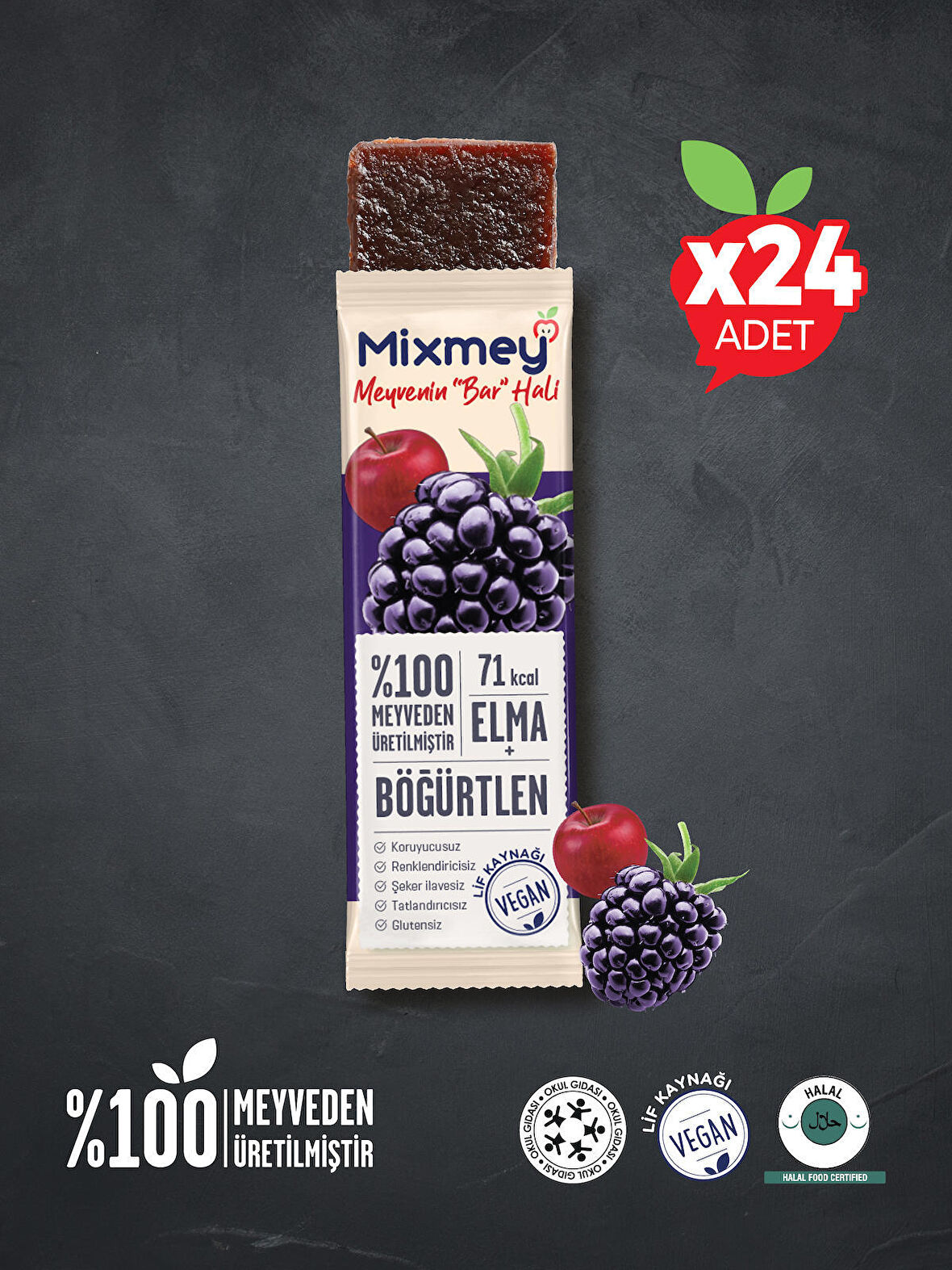 MİXMEY BÖĞÜRTLEN MEYVE BAR 20GR * 24 ADET