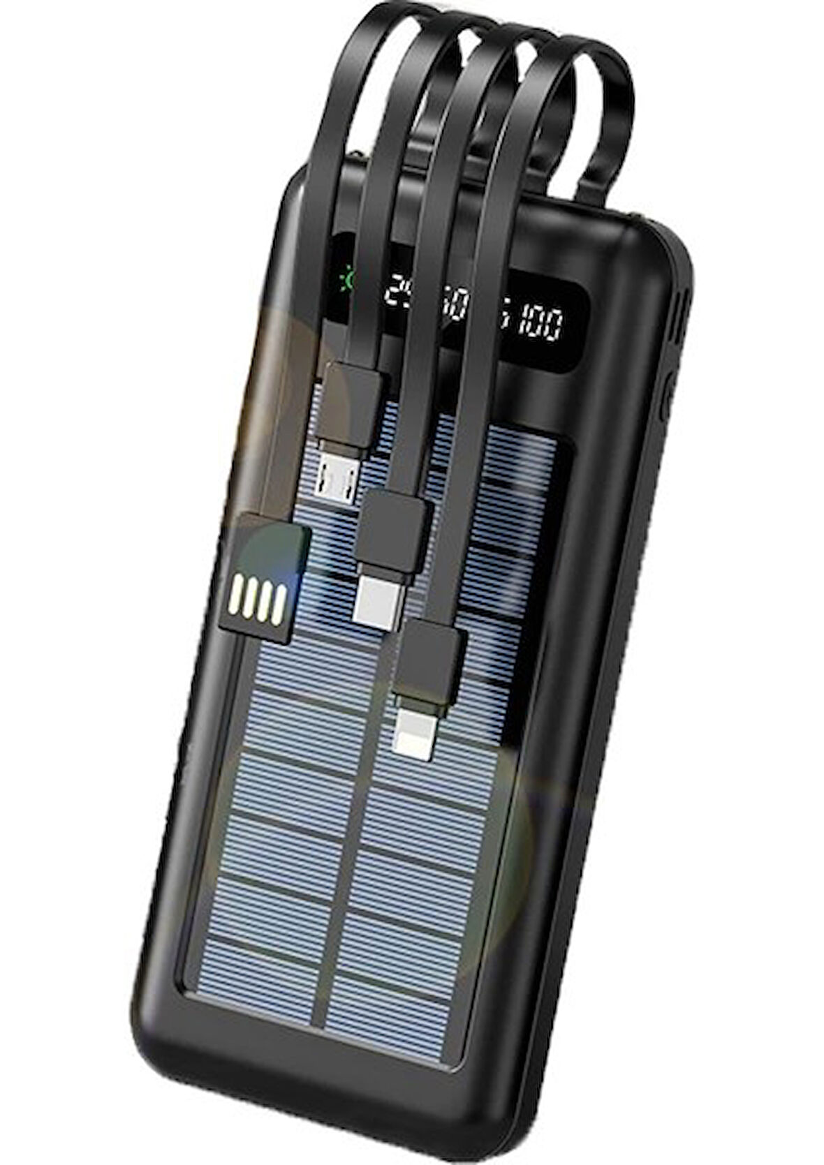 10000 Mah Powerbank Göstergeli Powerbank Solar Fenerli Güneş Enerjili Type C - Lightning - Micro USB