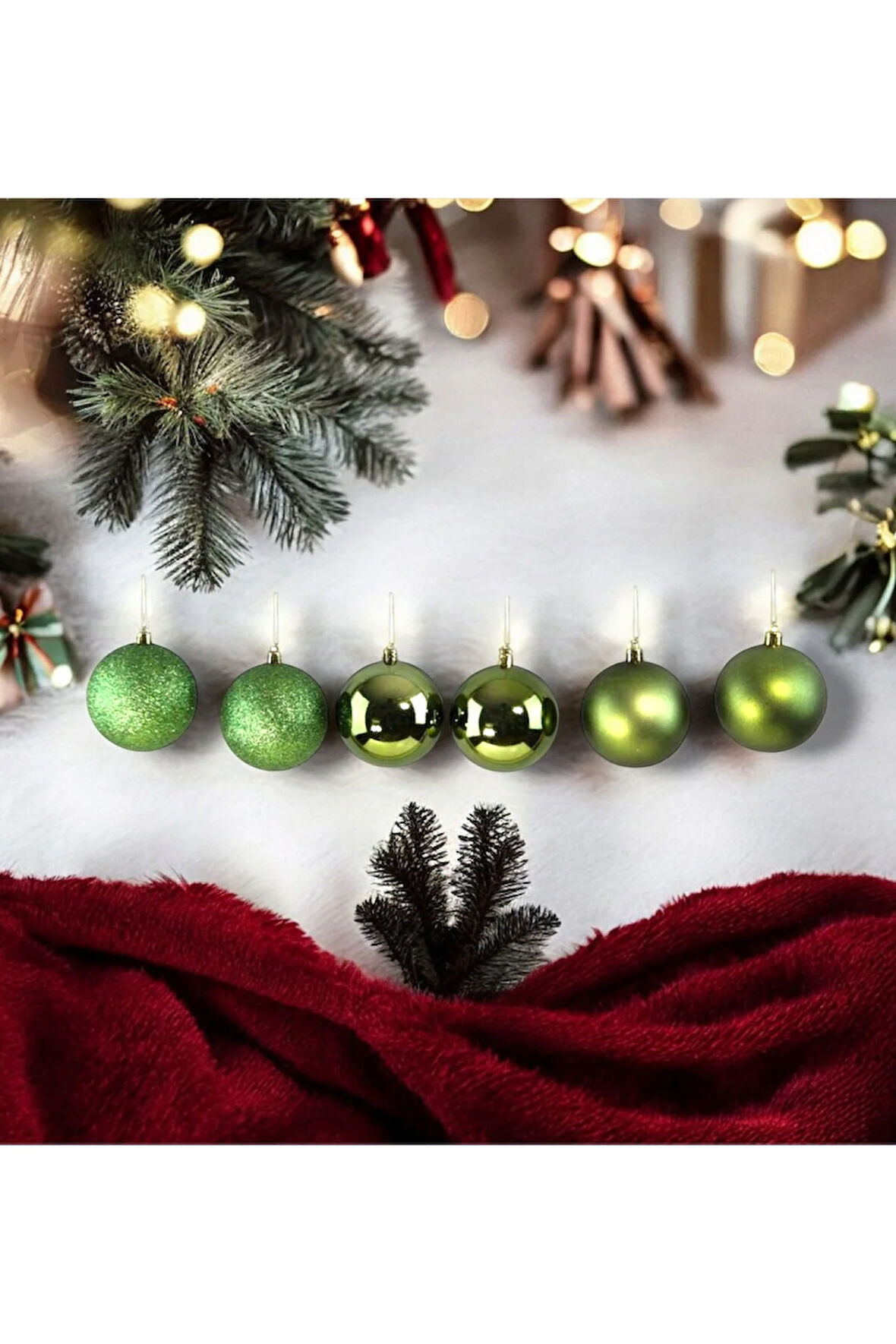 Yılbaşı Süsü 6'lı Top Yeşil 8 cm