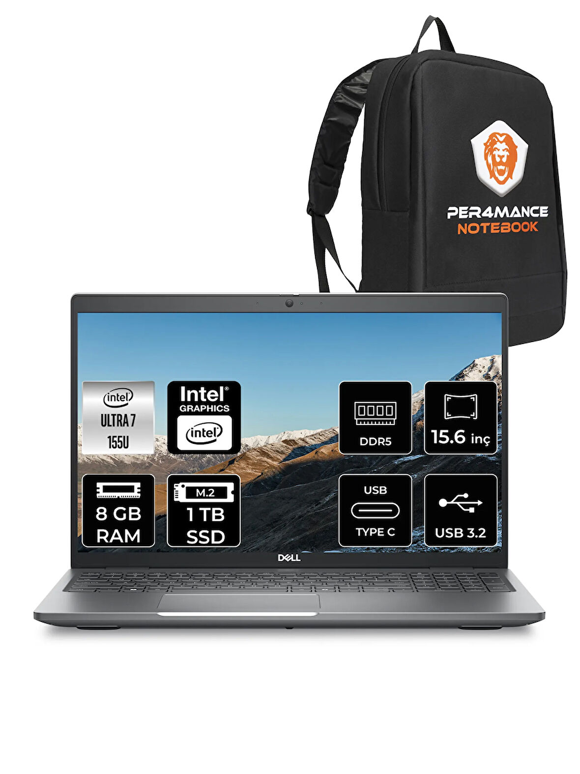 DELL Latitude 5550 Ultra 7 155U 8GB DDR5 1TB SSD 15.6'' FHD FDOS Dizüstü Bilgisayar & PER4 ÇANTA