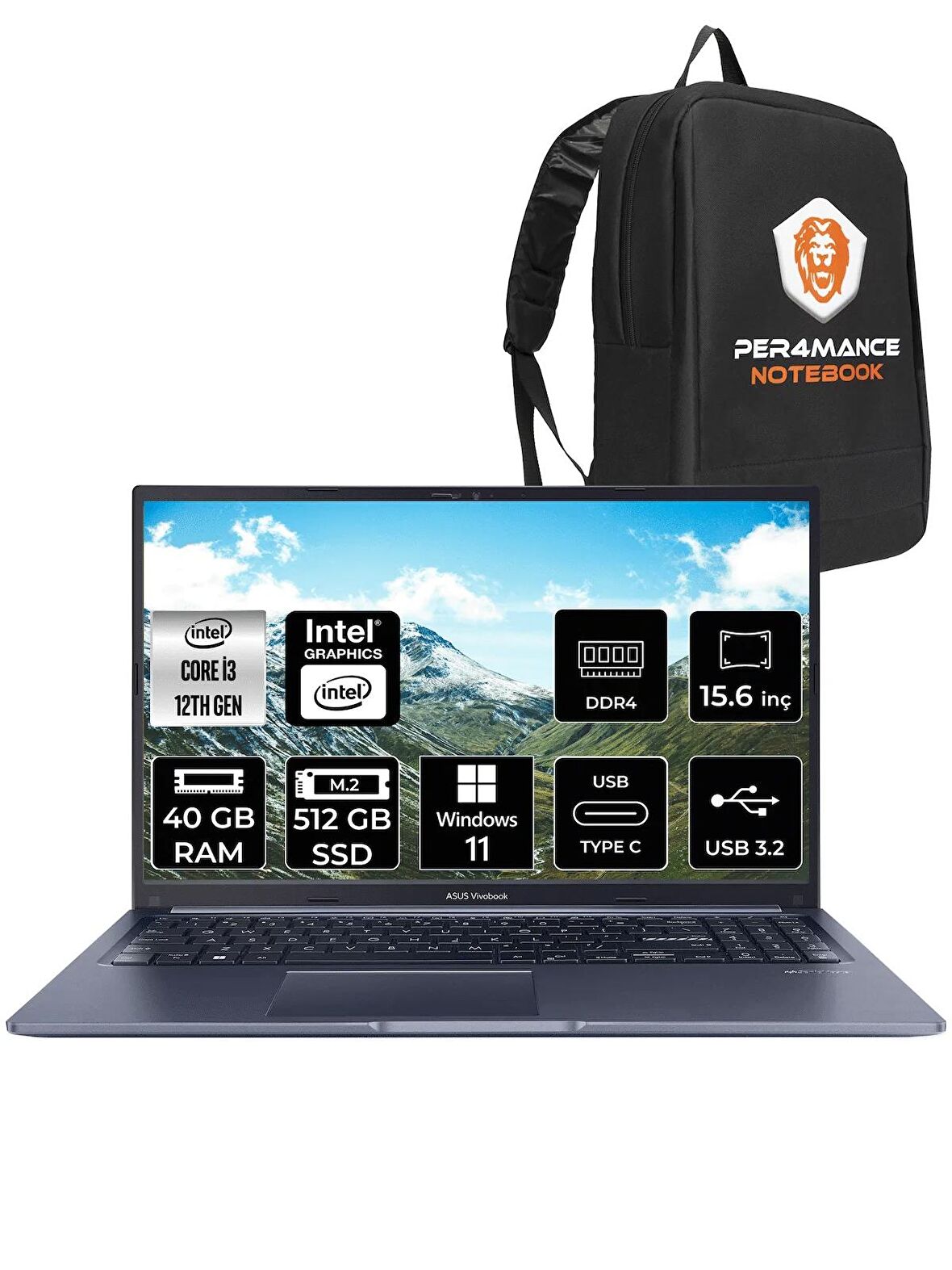 ASUS Vivobook 15 X1502ZA i3 1215U 40GB RAM 512GB SSD 15.6'' FHD W11HOME EJ1645 & PER4 ÇANTA