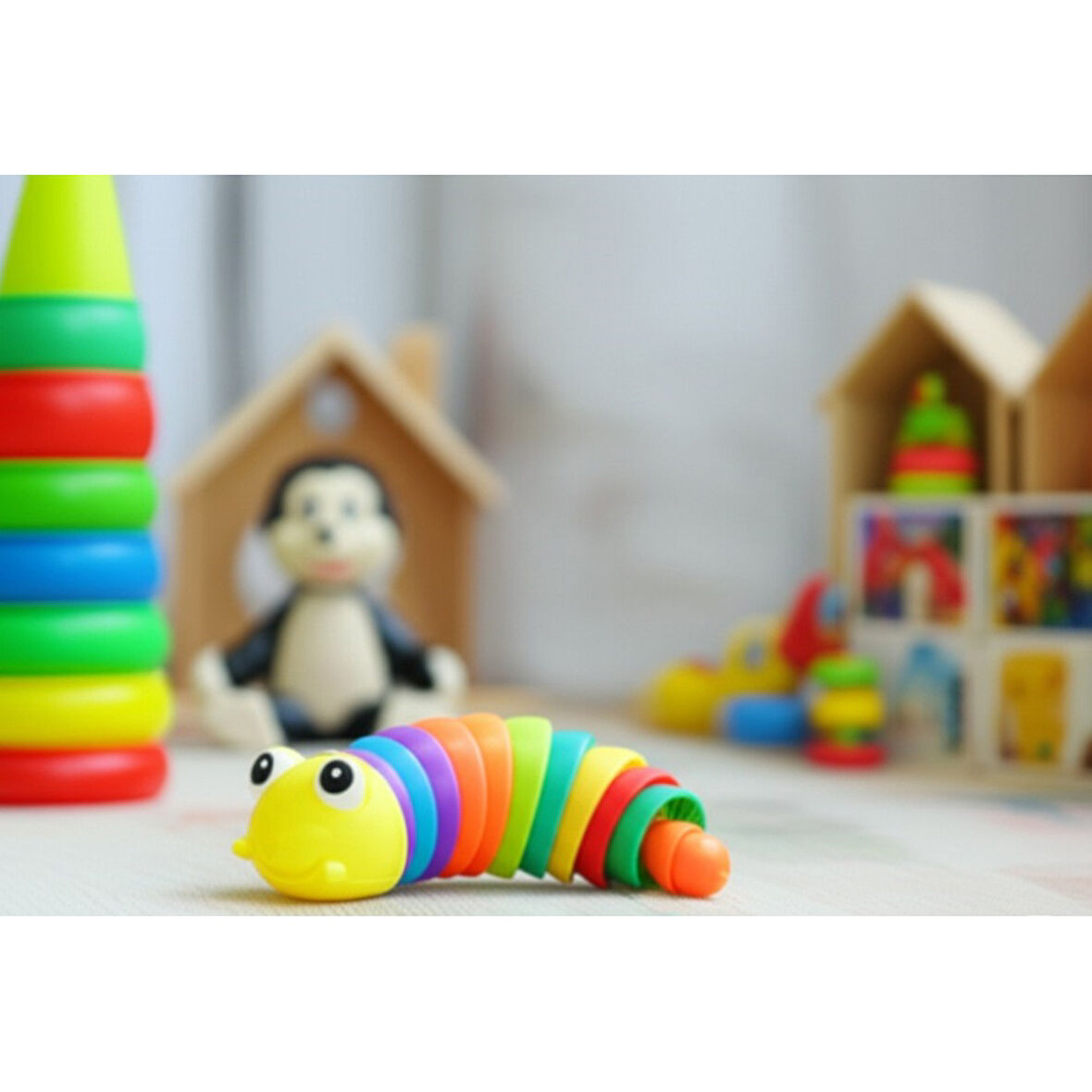 Oyuncak Tırtıl Sümüklü Böcek Esnek Bağlantılı,Bebek İçin Oyuncak Renkli Çocuk Oyun Stres Giderici