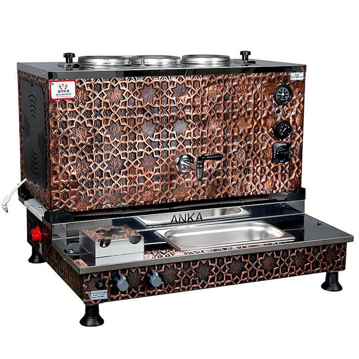  Anka Pro Plus Otomatik Çay Kazanı 3 Demlikli 30 Litre Bakır Elektrikli Doğalgazlı