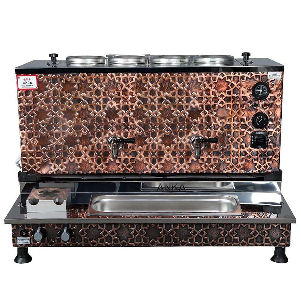 Anka Pro Plus Otomatik Çay Kazanı 4 Demlikli 40 Litre Bakır Elektrikli Tüplü