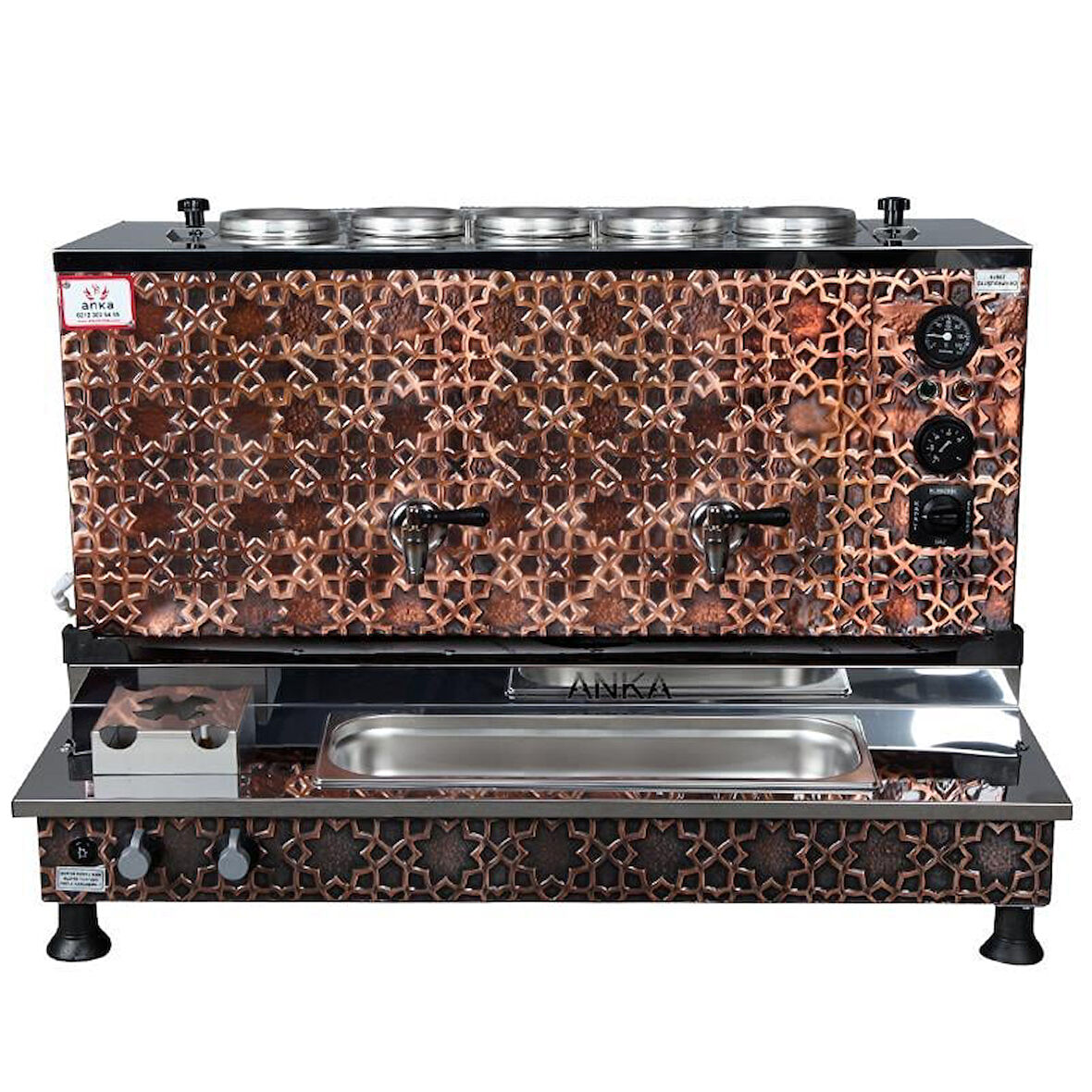  Anka Pro Plus Otomatik Çay Kazanı 5 Demlikli 50 Litre Bakır Elektrikli Doğalgazlı