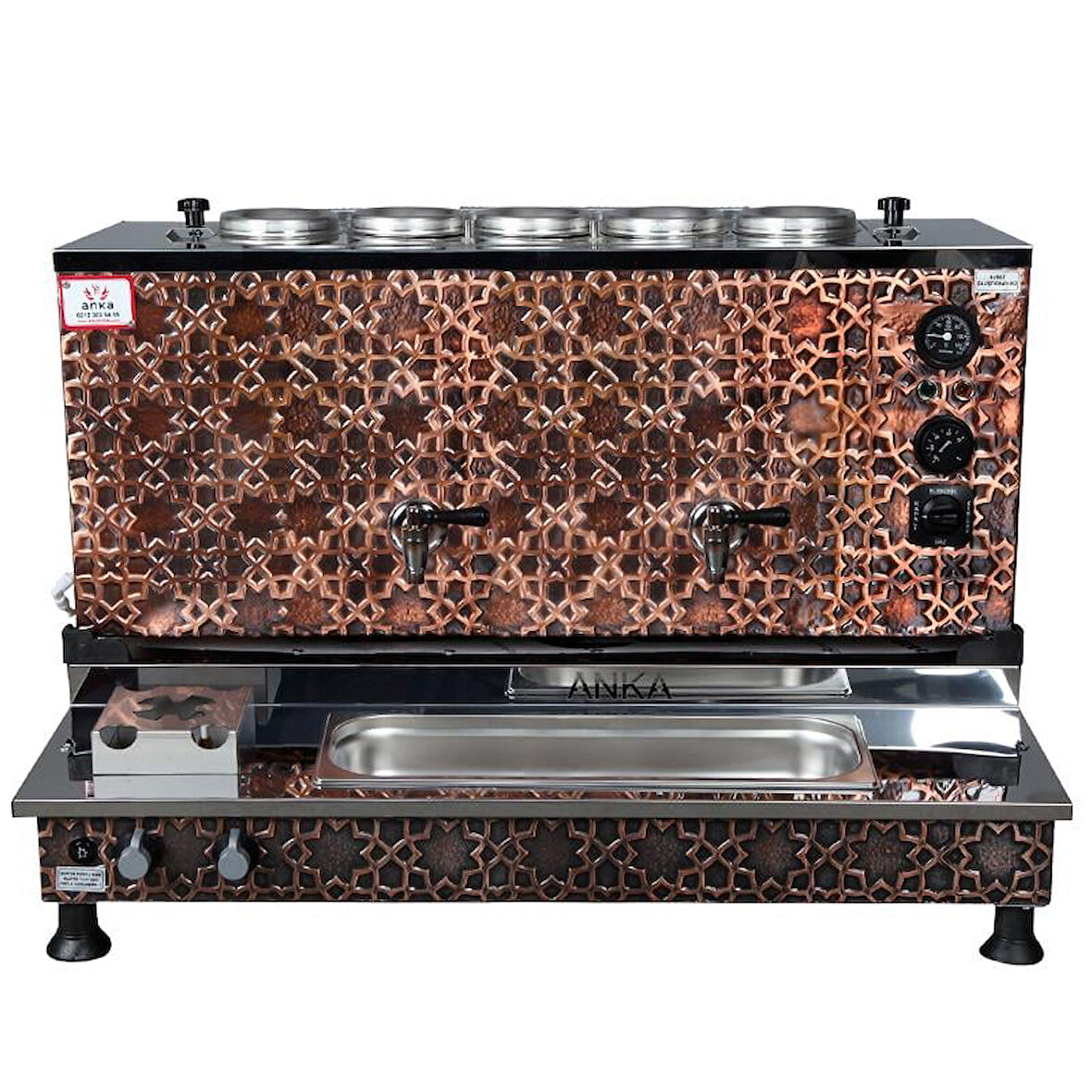  Anka Pro Plus Otomatik Çay Kazanı 5 Demlikli 50 Litre Bakır Elektrikli Tüplü