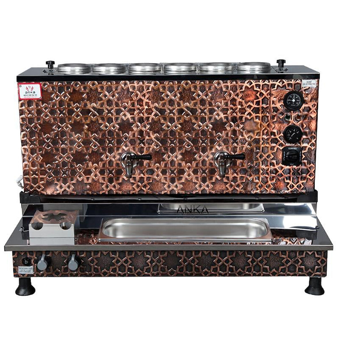  Anka Pro Plus Otomatik Çay Kazanı 6 Demlikli 60 Litre Bakır Elektrikli Tüplü