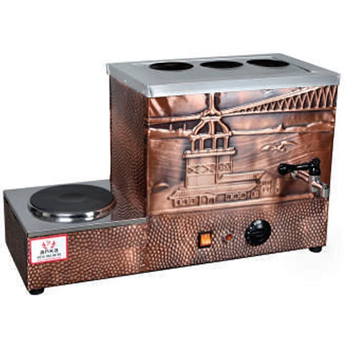 Anka Eko Elektrikli Çay Kazanı 3 Demlikli 34 Litre Pleytli Bakır