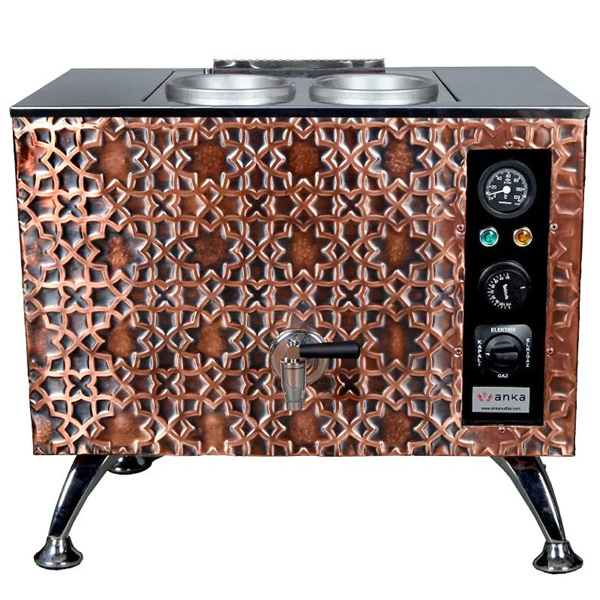Anka Pro Elektrikli Full Otomatik Çay Kazanı 2 Demlikli 20 Litre Bakır