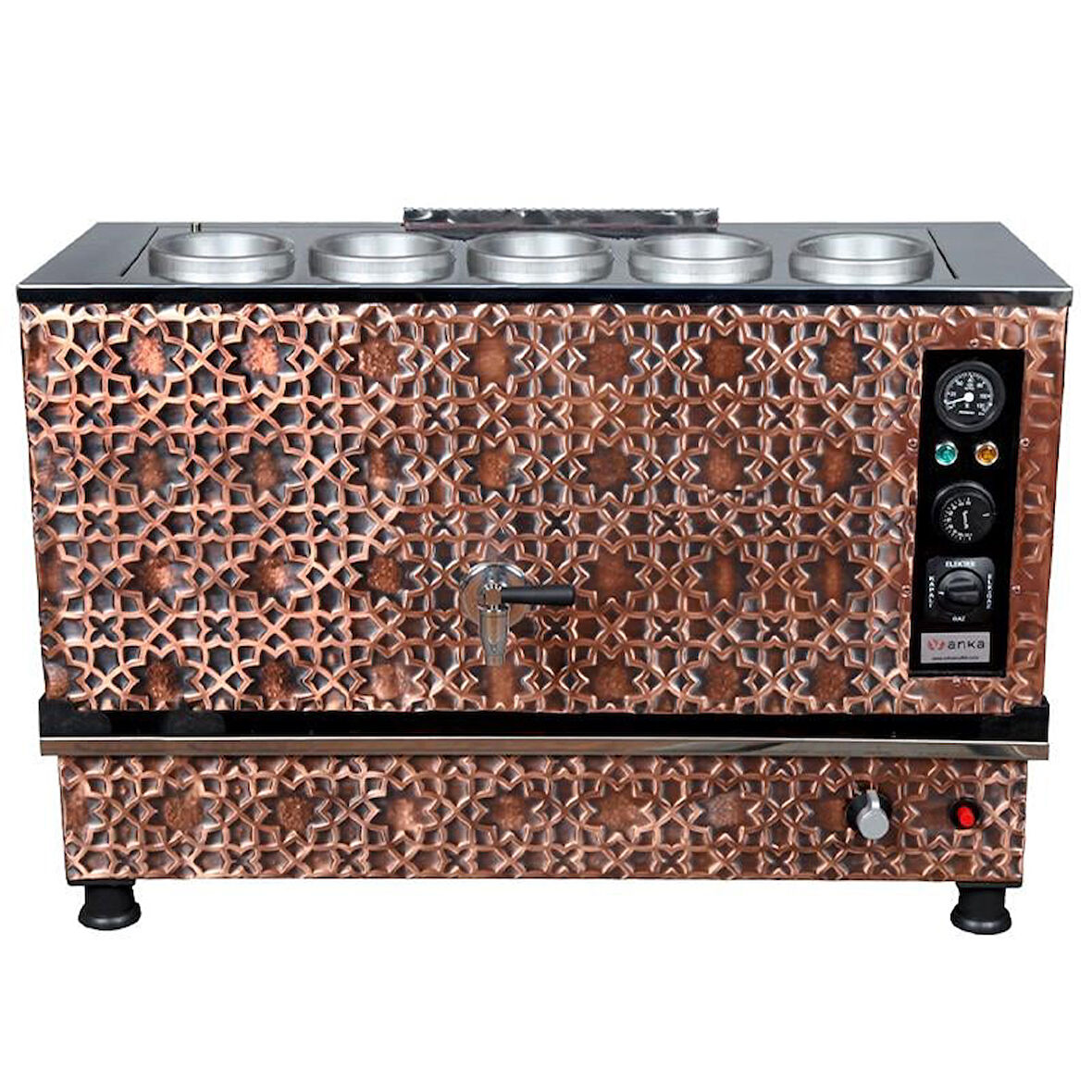 Anka Pro Elektrikli Full Otomatik Çay Kazanı 5 Demlikli 50 Litre Bakır