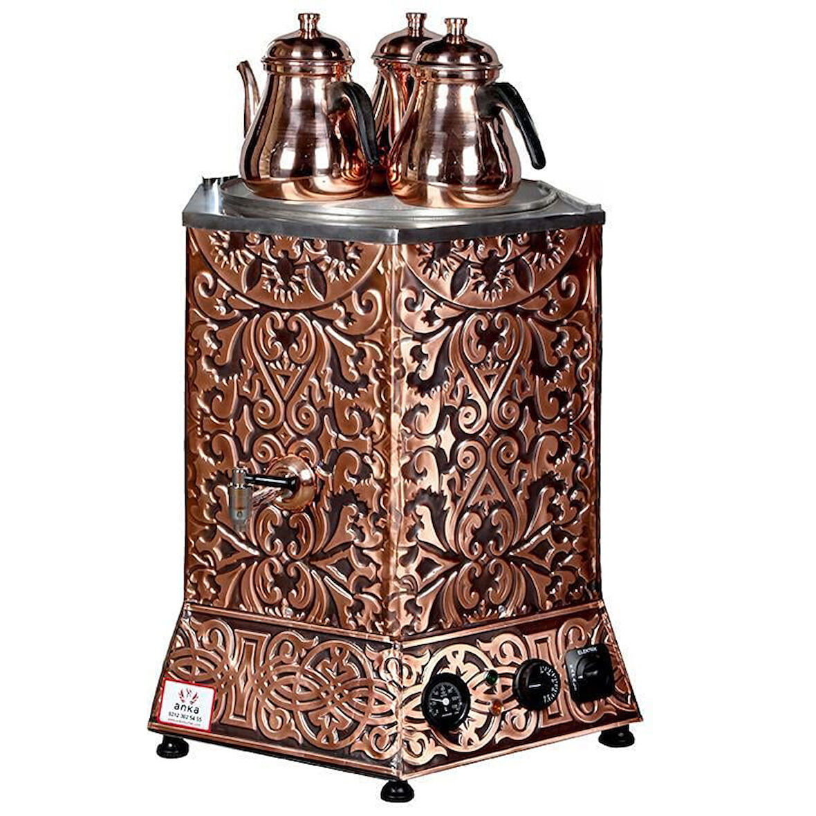 Anka Pro Max Elektrikli Çay Makinası 3 Demlikli 35 Litre Bakır