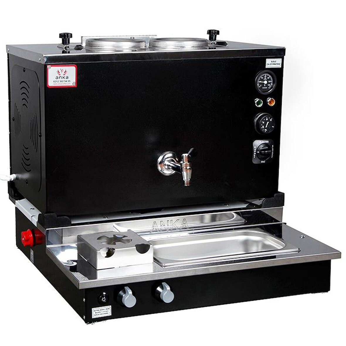 Anka Pro Plus Otomatik Çay Kazanı, 2 Demlikli,20 Litre Siyah Elektrik+Tüp