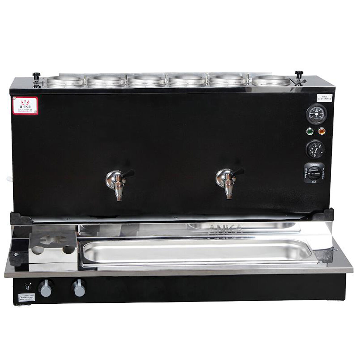 Anka Pro Plus Otomatik Çay Kazanı, 6 Demlikli, 60 Litre, Siyah, Elektrik+ Tüp