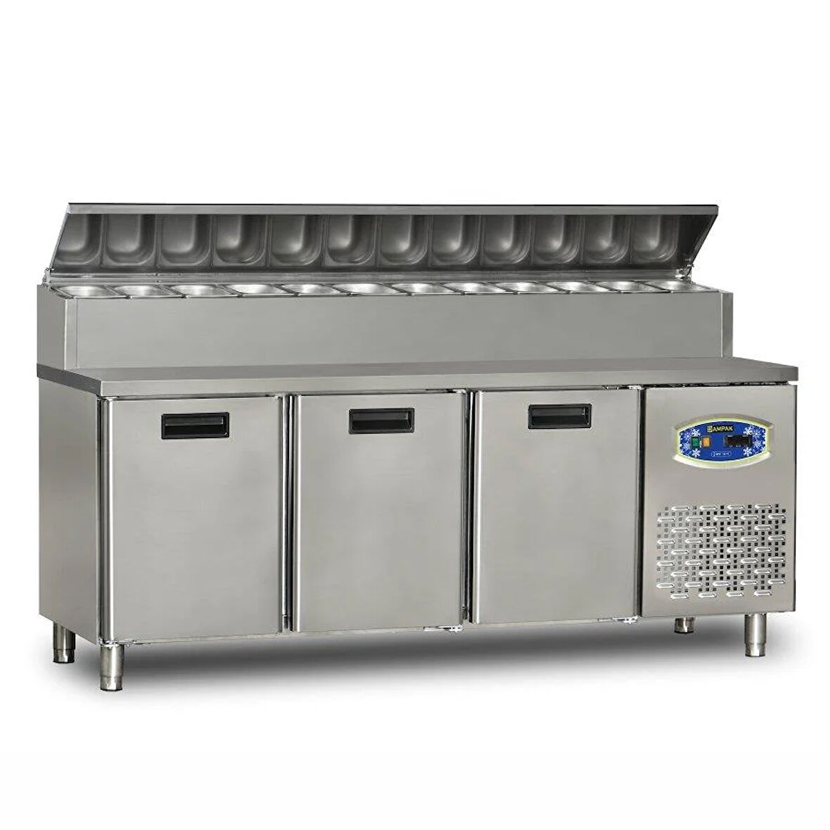 Dampak  3 Kapılı  Alçak Monte Pizza Hazırlık Dolabı 450 Litre 200 x 70 x 109 (cm)
