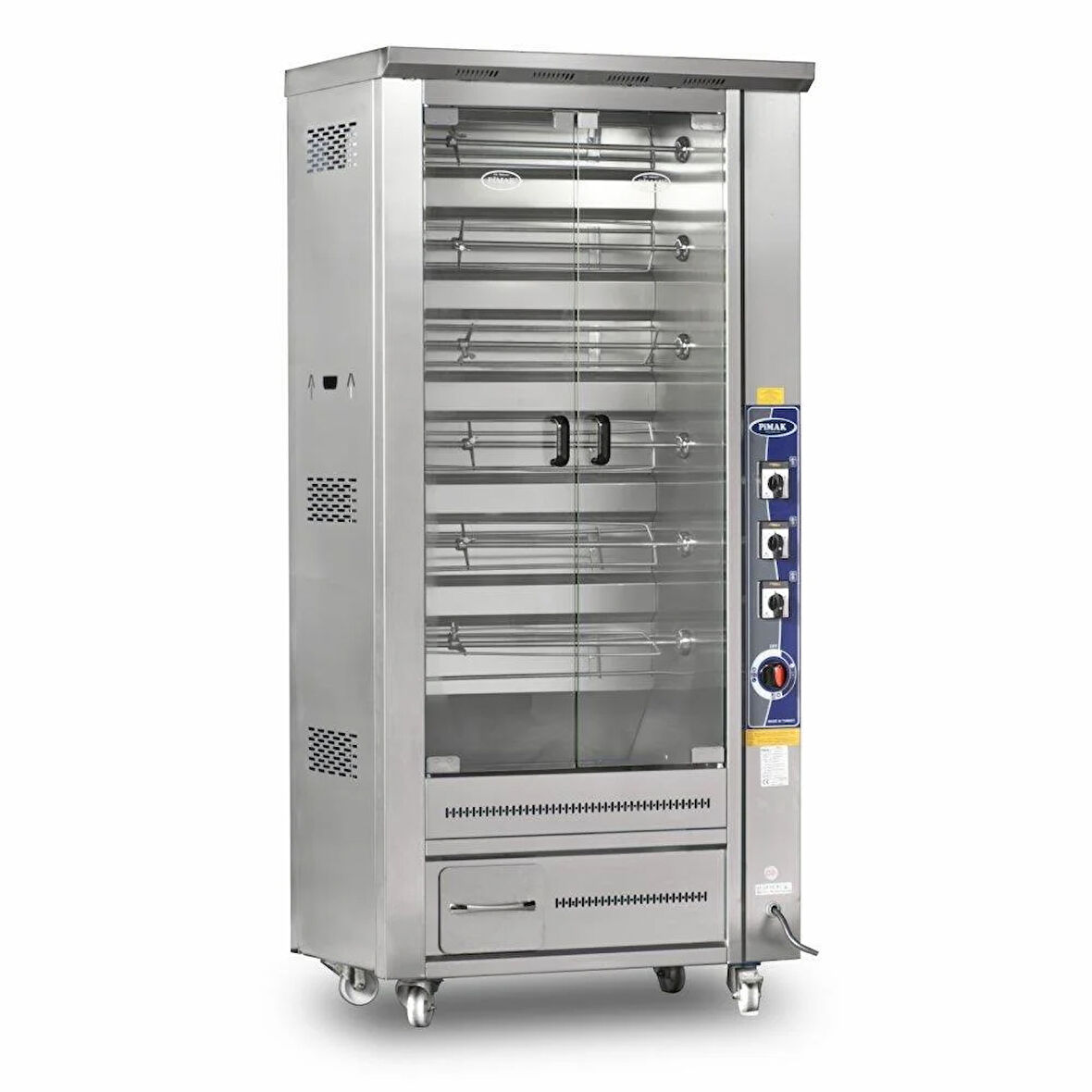 Pimak Tek Vitrinli Piliç Makinesi Tüplü 6 Şiş 24 Piliç 90 x 60 x 190 (cm)