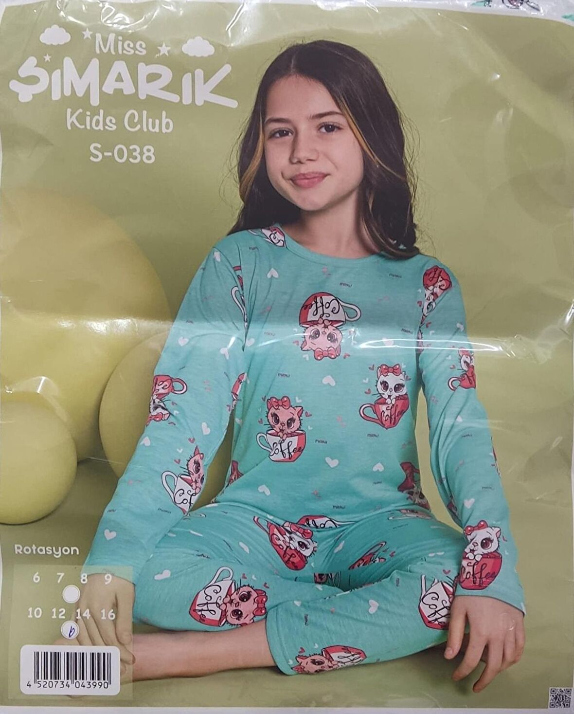 ŞIMARIK KEDİCİK DESENLİ KIZ ÇOCUK PİJAMA TAKIMI