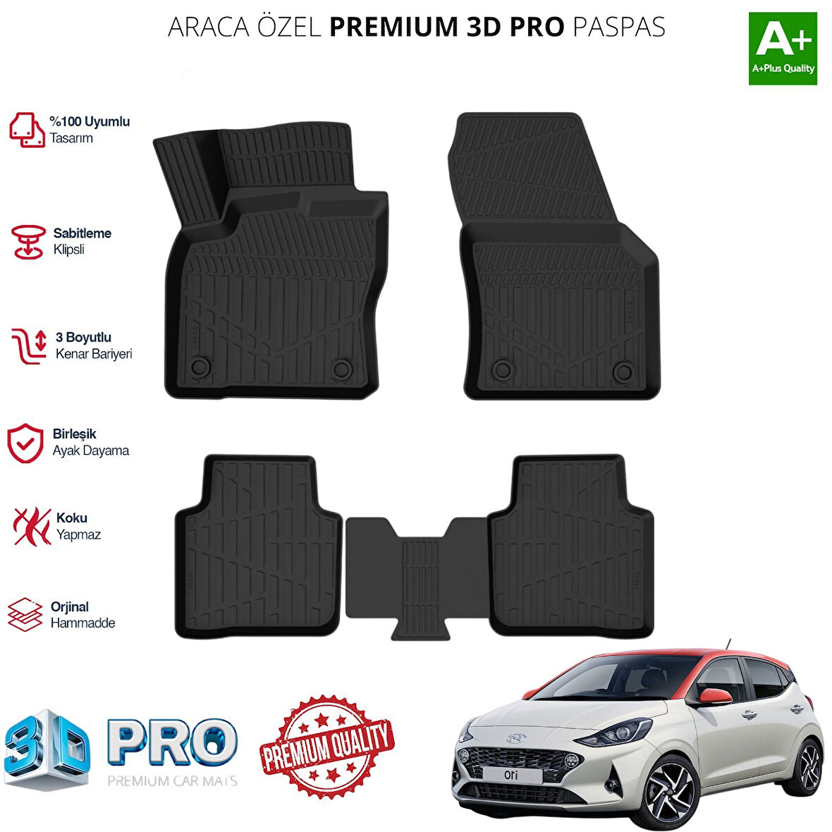 HYUNDAİ İ10 ARACA ÖZEL 3D PASPAS 2019 2020 2021 2022 2023 2024 