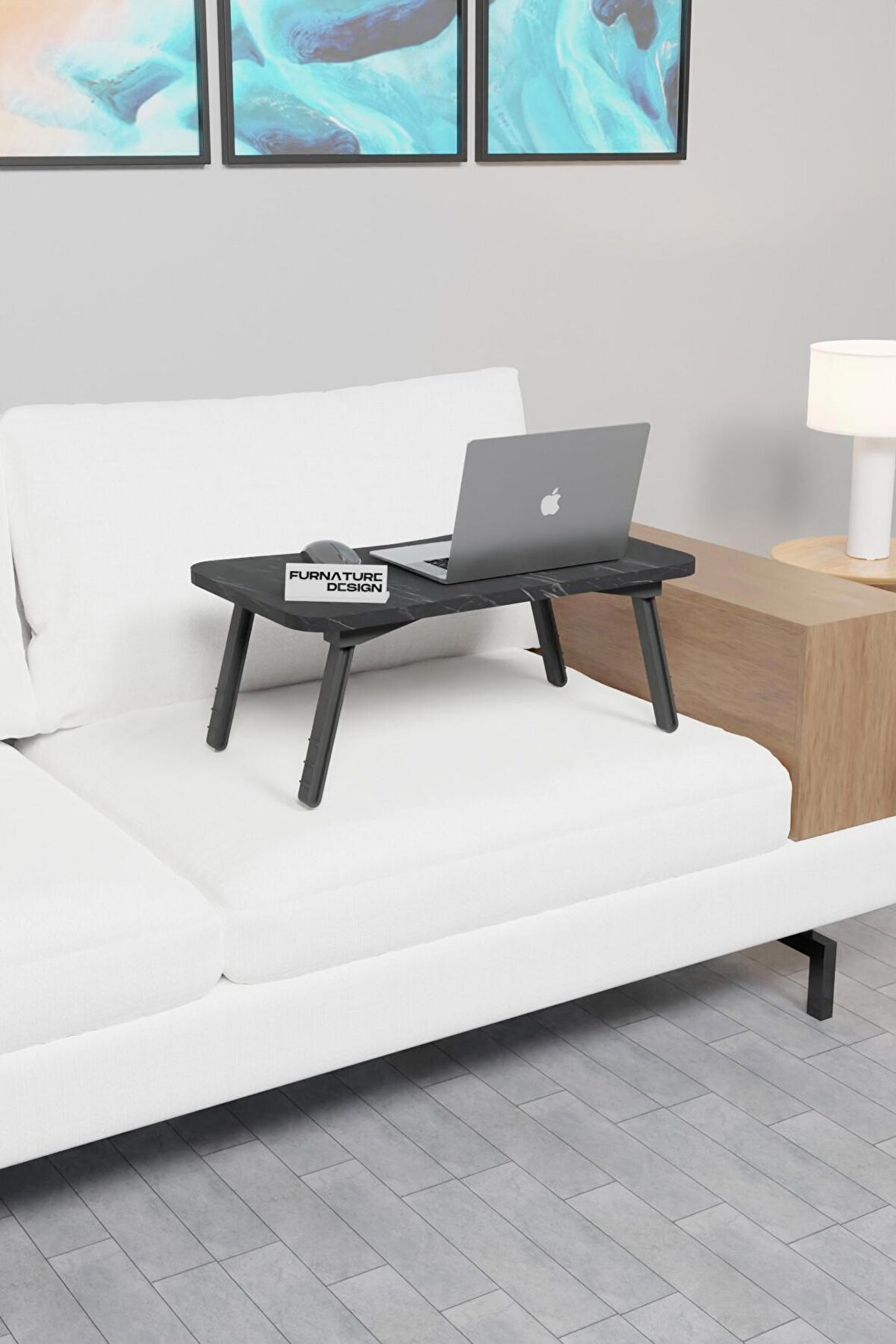 CMK Store Katlanır Laptop Masası Sehpası Çalışma Yatak Kahvaltı Masası 60x35 Cm Siyah