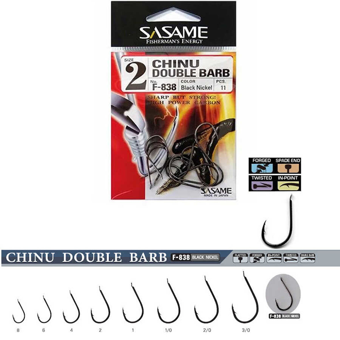 Sasame F-838 Chinu Double Barb Black Nickel İğne Standart-1