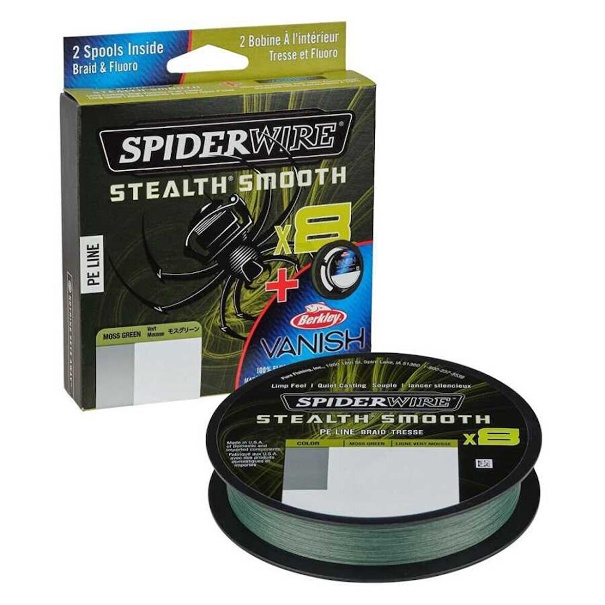 Spider Wire 8 Braid & Fluorocarbon Duo Spool System 150 & 50m Moss Green/Clear 0.13 & 0.40mm