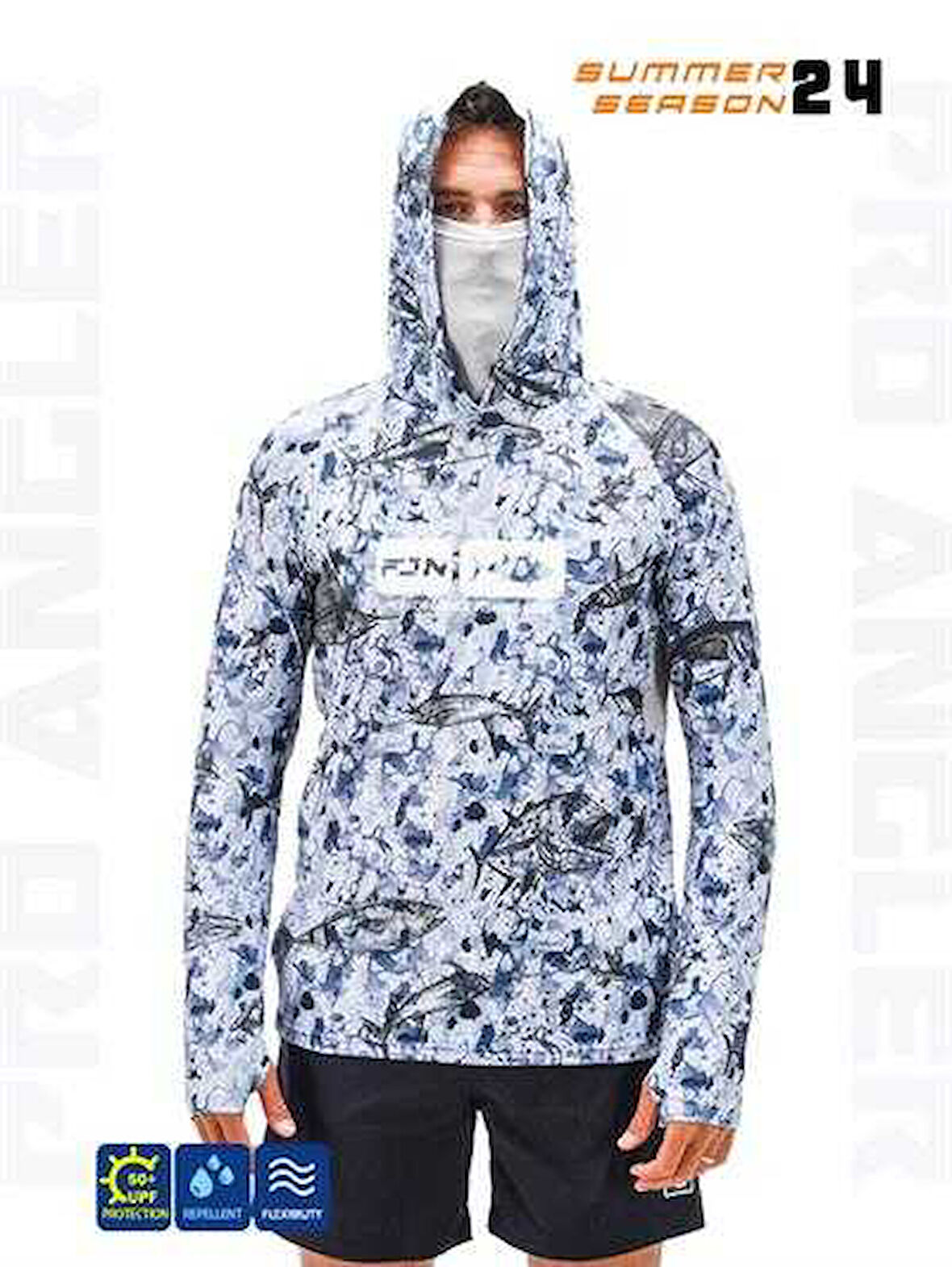 Fujin Pro Angler S24 Buff&Hoodie Black Fish Medium (M)