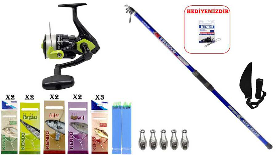 Remixon Strong 4.20m 100-250gr & Okuma Fin Chaser Neon Green 6000 SURF SETİ